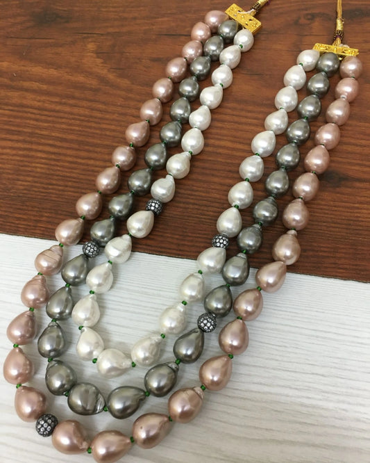 Tri Colored Shell Pearl Mala Zestro