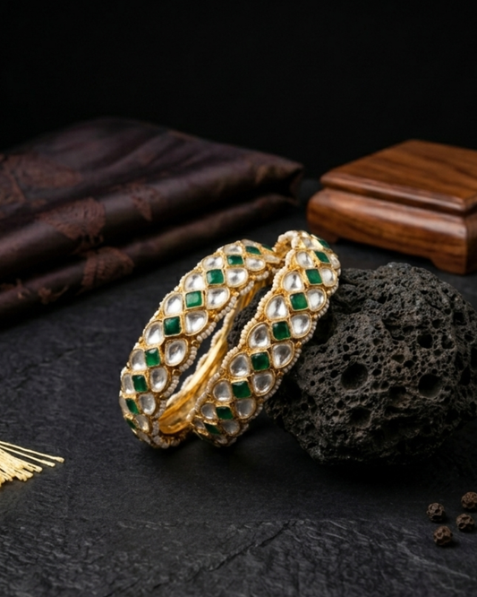 Zehra Emerald Kundan Bangles