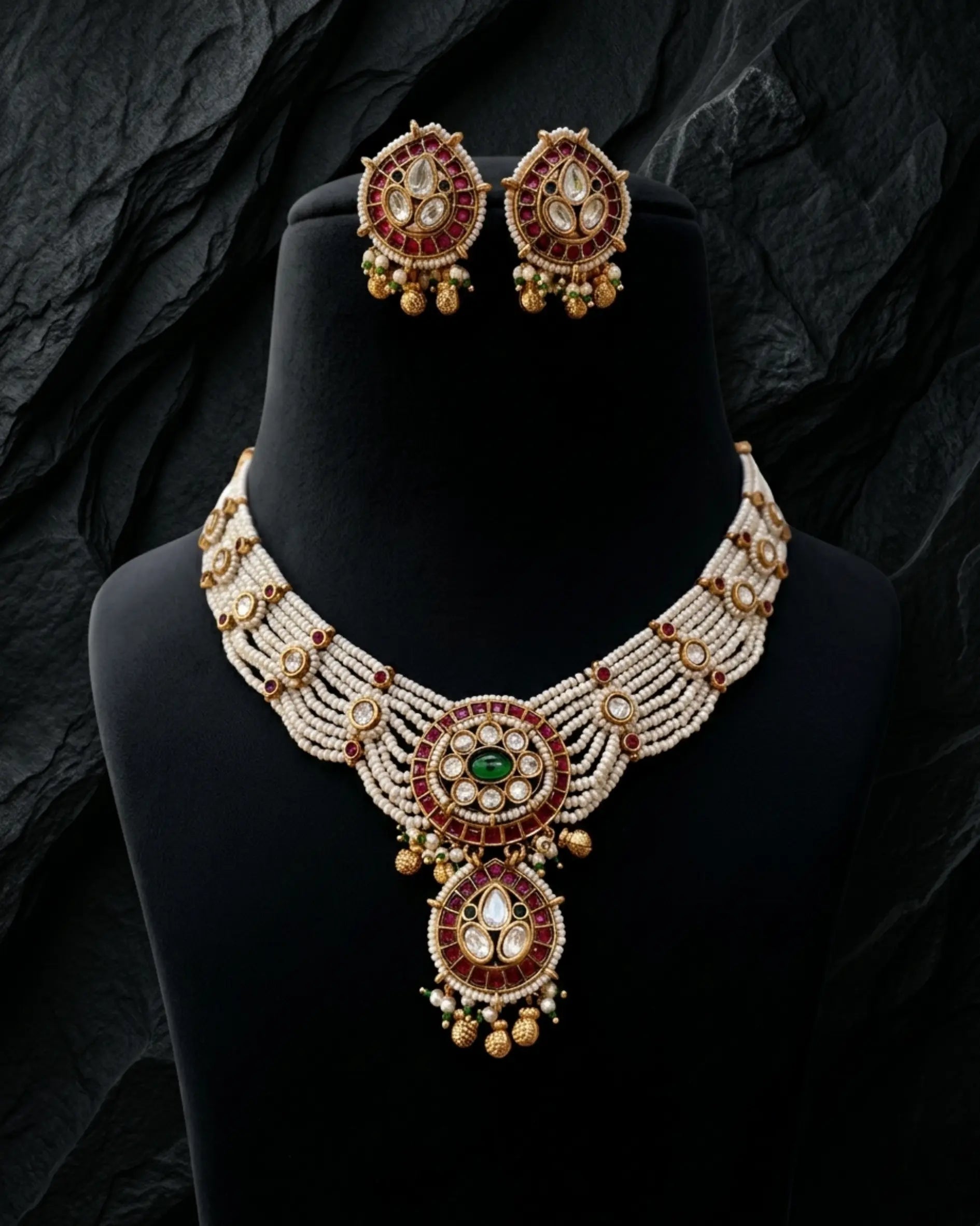 Rajwada Ratna Pearl Necklace Set Zestro