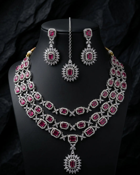 Regalia Ruby AD Necklace Set Zestro