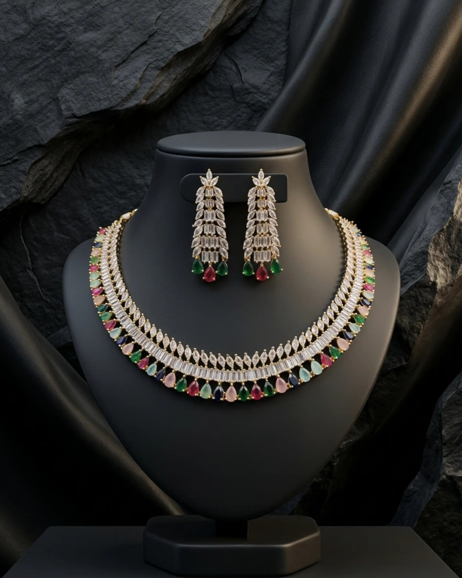 Multicolor AD Necklace Set Zestro