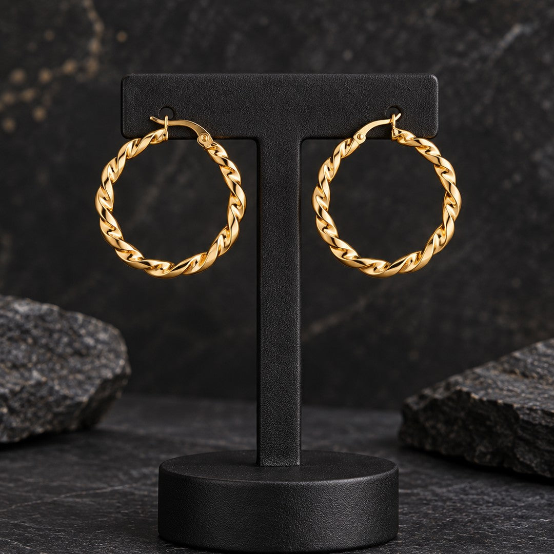 Golden Twist Hoop Earrings