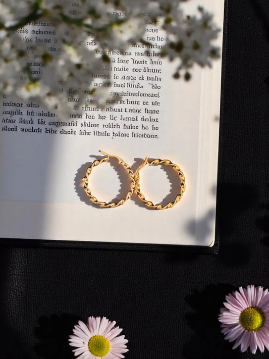 Golden Twist Hoop Earrings Zestro
