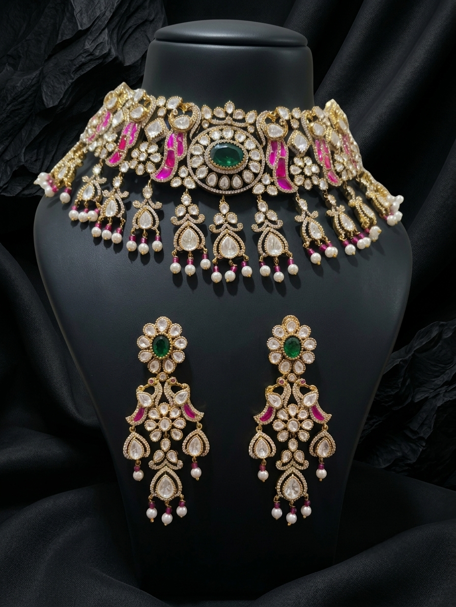 Raghuvanshi Choker Necklace Set - View 2 | Zestro Luxury Jewellery
