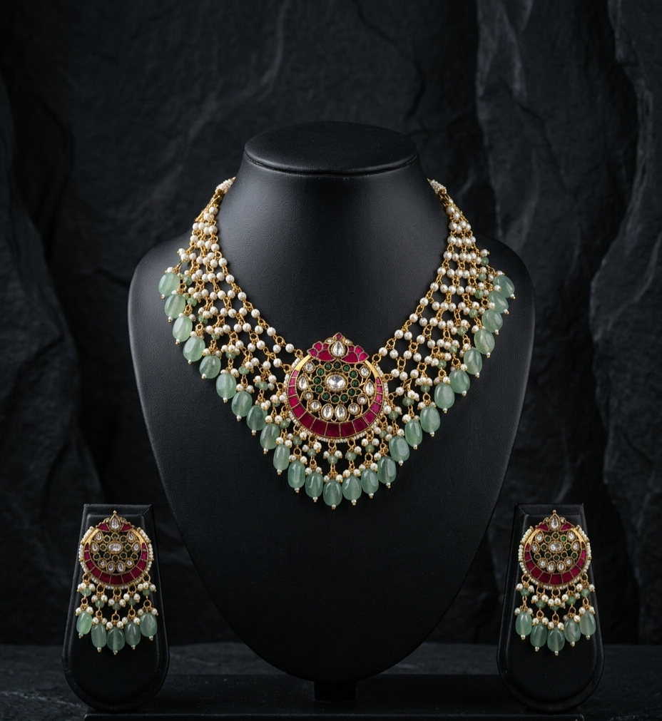 Aadhvika Jadau Jaal Necklace Set – Zestro