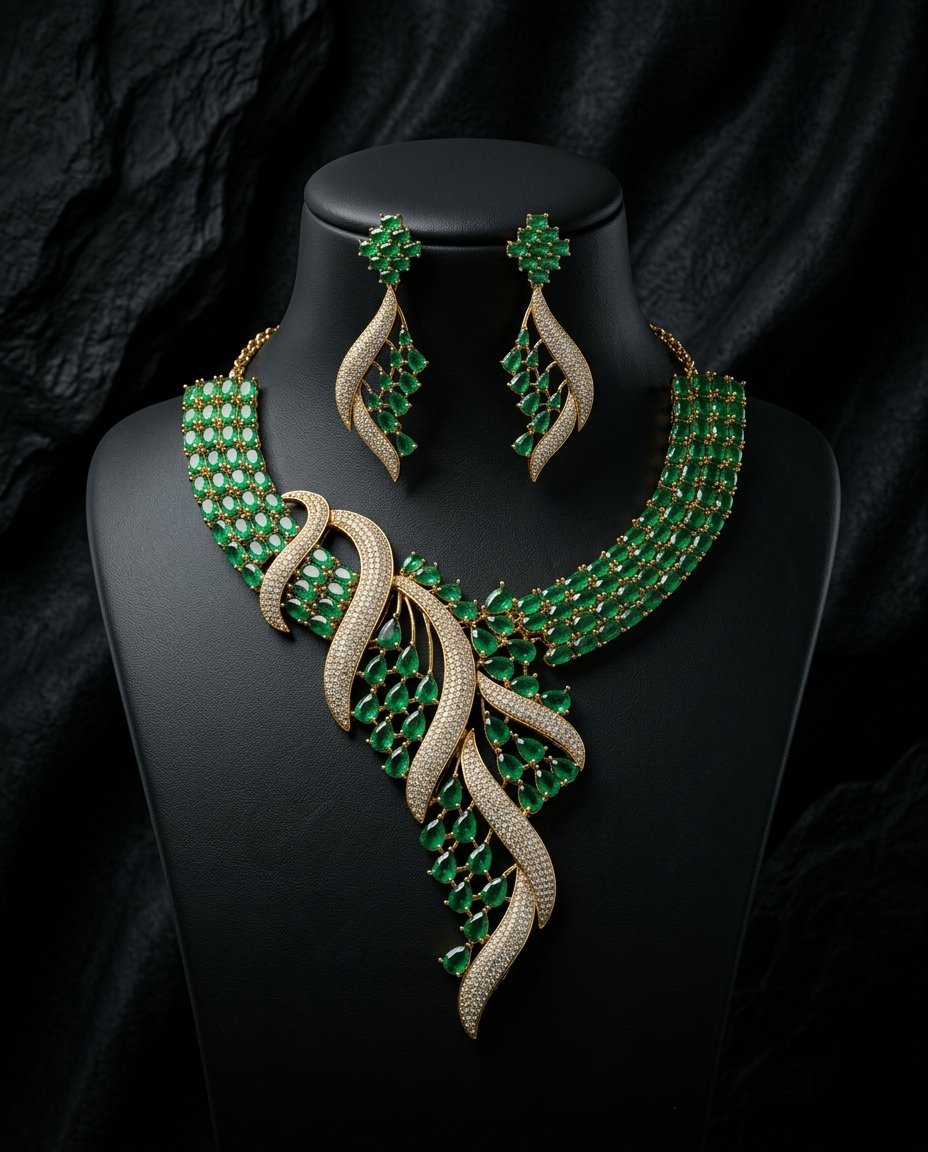Leaf Cascade Necklace Set