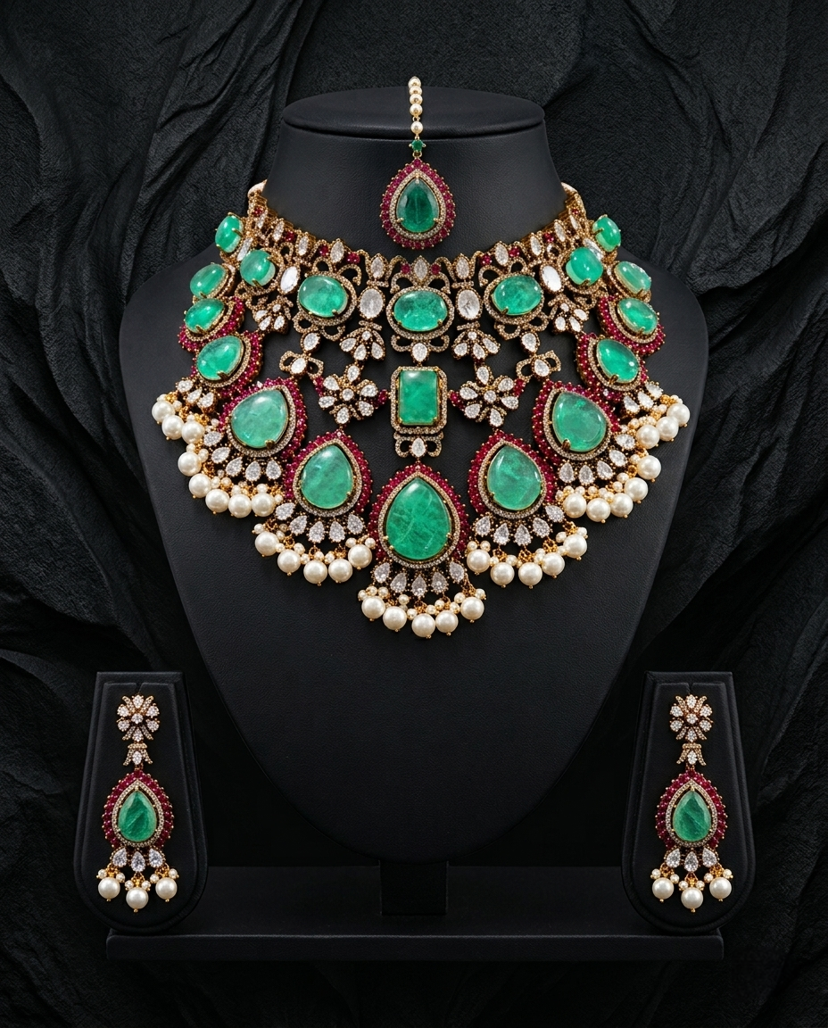 Zareen Moissanite Bridal Necklace Set | Zestro Premium Imitation Jewellery