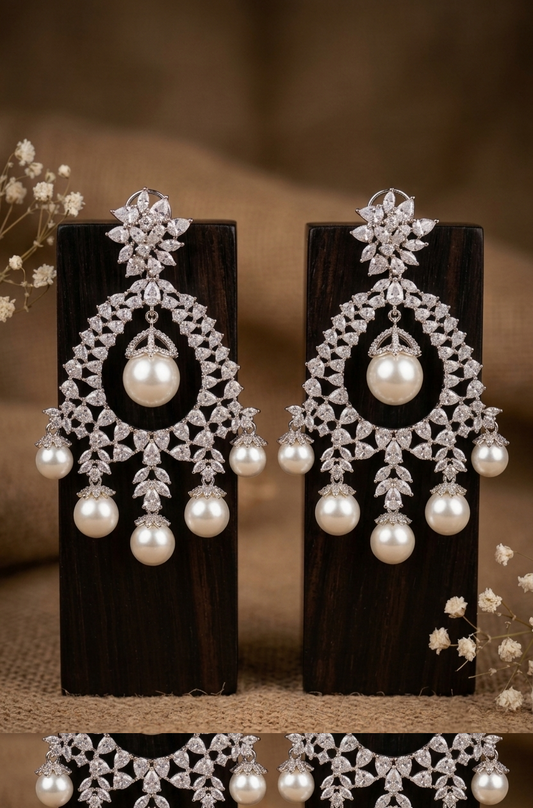 Aure CZ Pearl Drop Earrings | Zestro Premium Imitation Jewellery