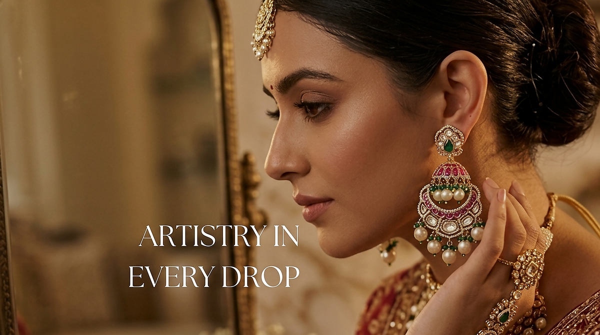 Suhana Polki Droplets Earrings - Artistry in Every Drop Luxury Banner - Premium Imitation Jewellery
