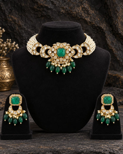 Avyanna Kundan Choker Set - Emerald Green view