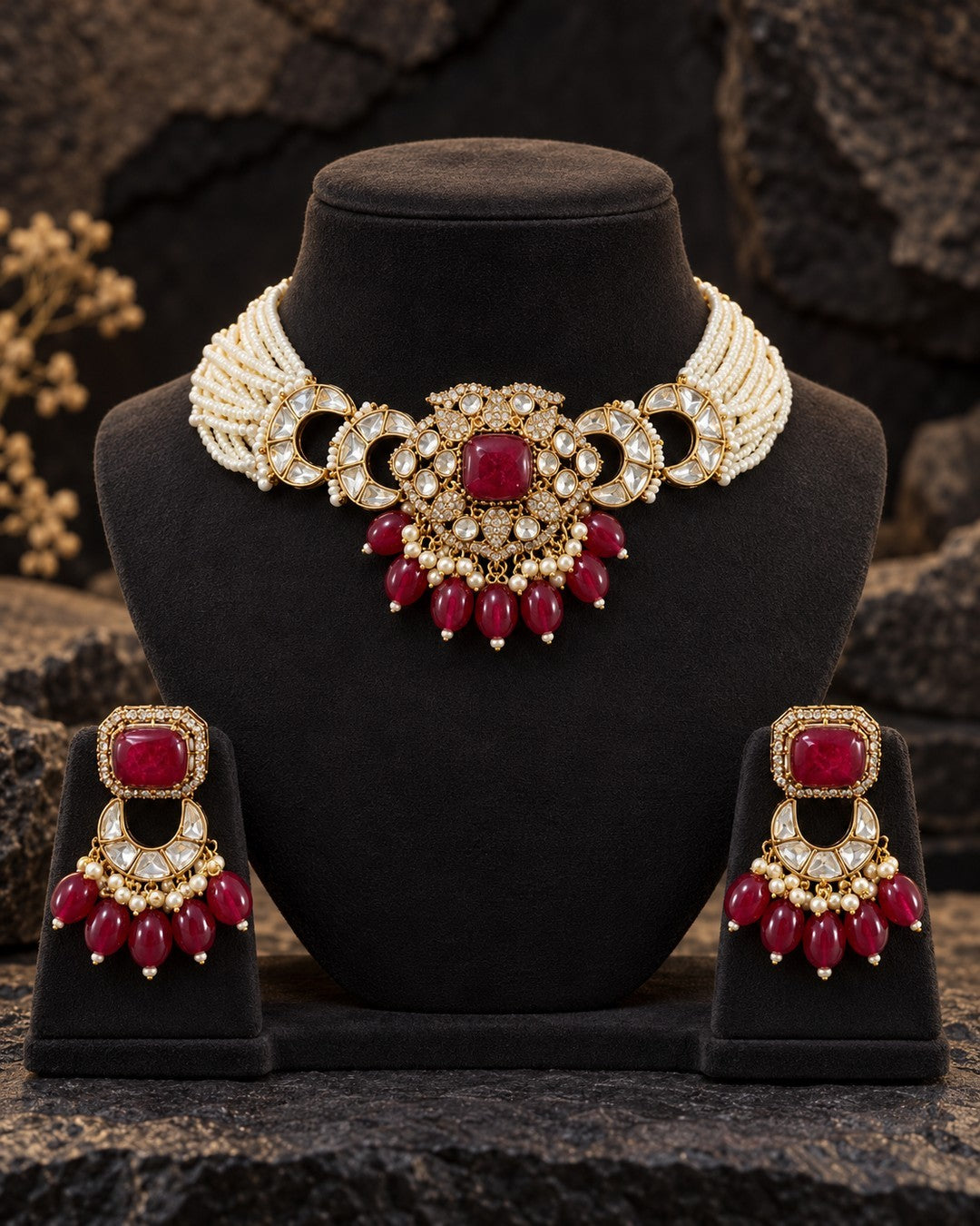Avyanna Kundan Choker Set - Maroon view