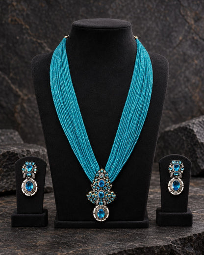 Aarshi Beaded Mala Necklace Set - Blue view