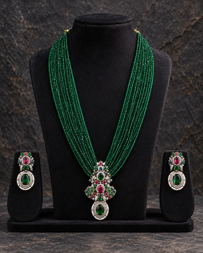 Aarshi Beaded Mala Necklace Set - Green view