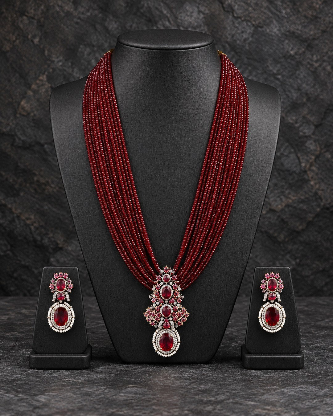 Aarshi Beaded Mala Necklace Set - Ruby view