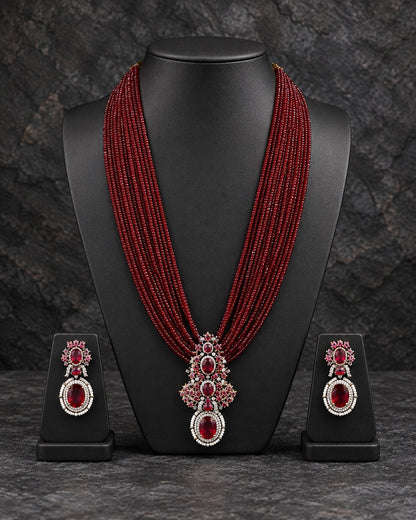 Aarshi Beaded Mala Necklace Set - Ruby view