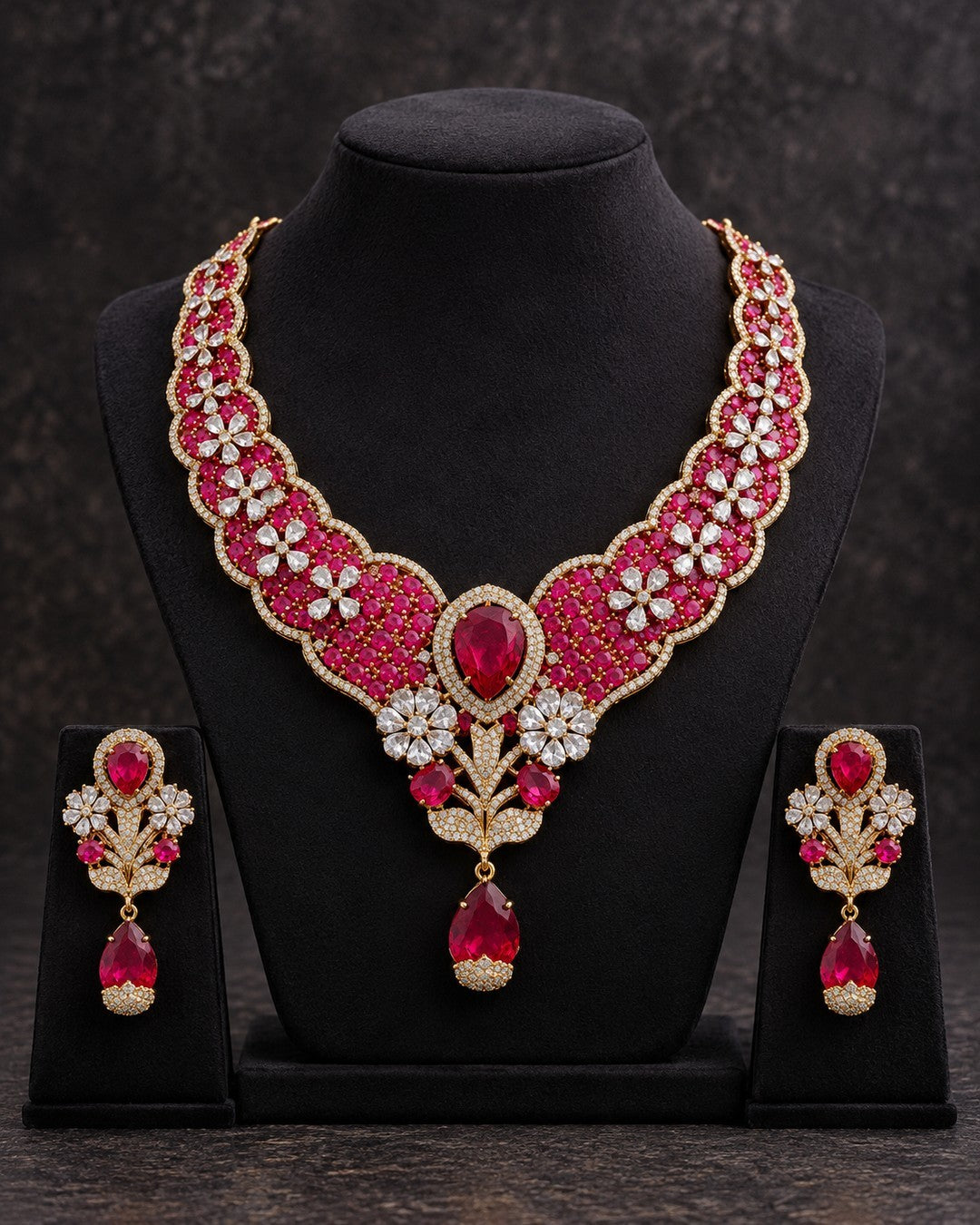 Aadhi Mughal Bloom Necklace Set - Ruby view