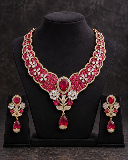 Aadhi Mughal Bloom Necklace Set - Ruby view