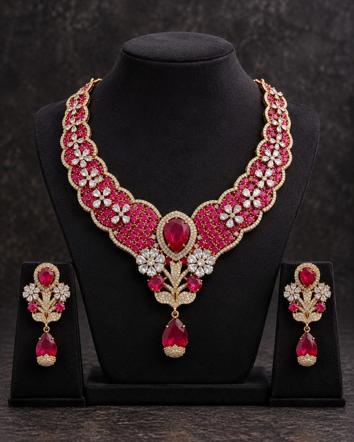 Aadhi Mughal Bloom Necklace Set - Ruby view