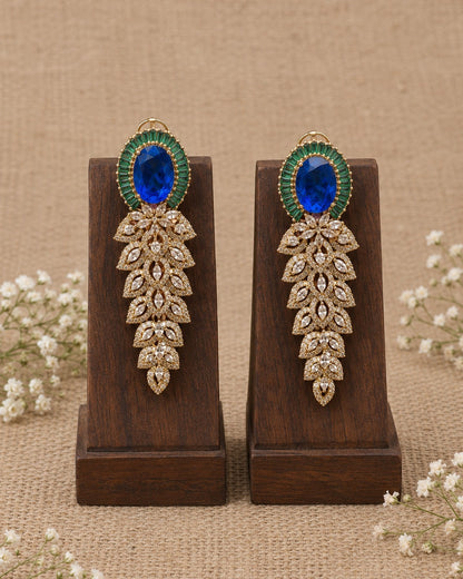 Naira Floral Cascade Statement Earrings - Blue view