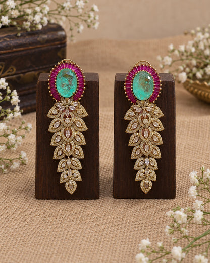 Naira Floral Cascade Statement Earrings - Mint Green view